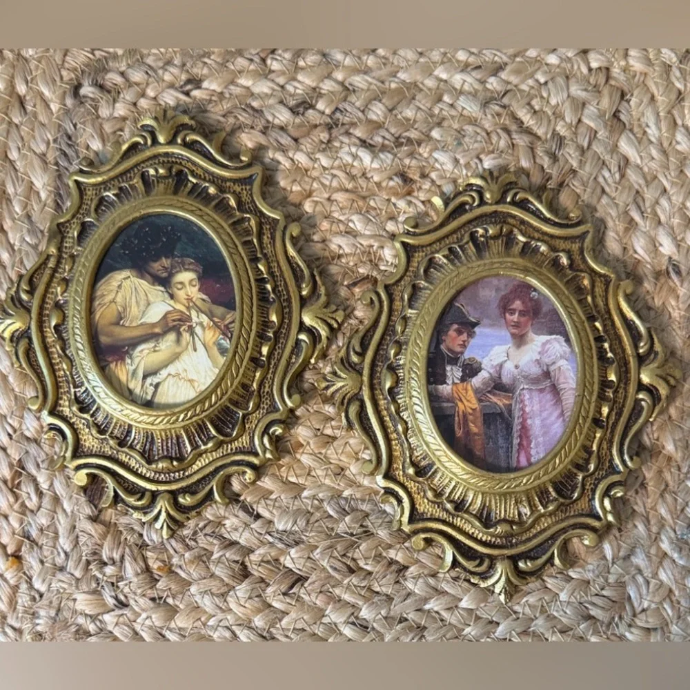 Vintage 60s Ornate Gold Oval -Style Wall Plaques - Set of 2 Made in Spain 1960s